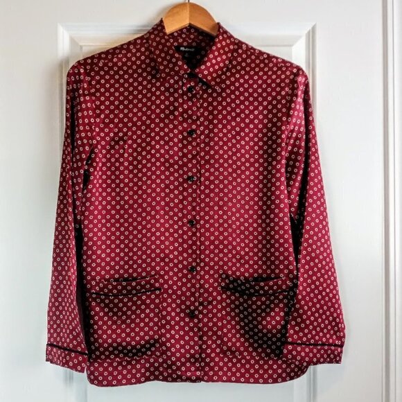 Madewell Burgundy Red Floral Silk Pajama Blouse - Picture 1 of 7